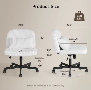 Massage Cross Leg Office Chair w/ Double Layer Sponge Cushion,Corduroy/Pearl Velvet Wide Armrest Desk Chair Mid Back Adjustable