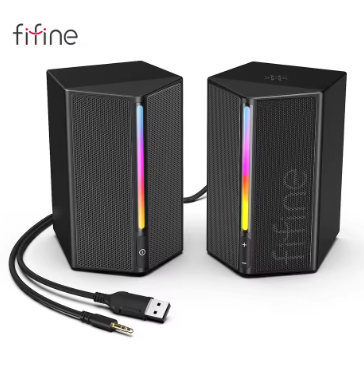 FIFINE Gaming Sound Box with Stereo Surround Sound, USB RGB Speaker with Vol Control for PC,Lattop,PS4/5,TV-Ampligame A20