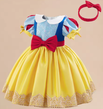 Girl Snow White Princess Dress Kids Frozen Yellow 2pcs Tutu Gown Girls 1st Birthday Party Dresses Children Fashion Sequin Wear