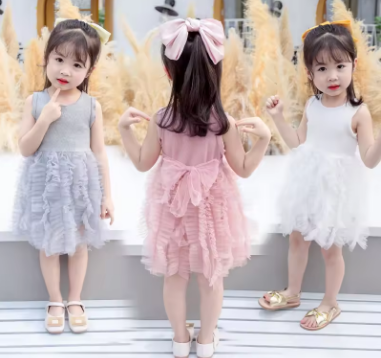 Summer Children'S Mesh Dress 0-3 Year Old Girl Party Birthday Princess Dress Fluffy Skirt Sleeveless Vest Dress