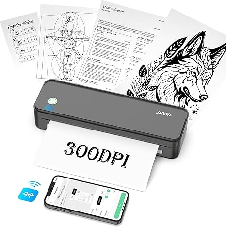 JADENS Wireless Portable Printer, Support 8.5''×11'' Thermal Paper, 300DPI Bluetooth Thermal Printer, Travel Printer, Inkless Printer Compatible with iOS, Android & Laptop