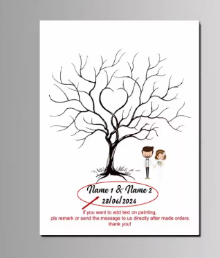 New Custom Design DIY Lover Tree Fingerprint Guest Signature Unframed Canvas Painting For Wedding Anniversary Events Party Decor
