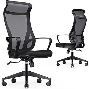 Mesh Office Chair, High Back, Armrests, Wheels, Adults