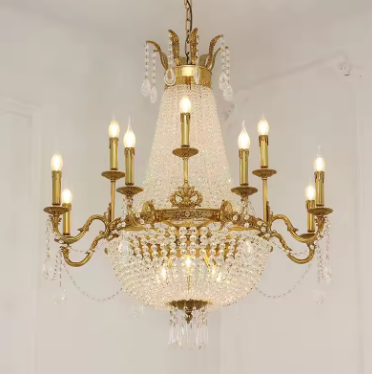 European foyer bowl gold hanging lamp e14 candle light dome modern luxury crystal chandelier for living room