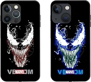 Venom LED Light Up Case for iPhone15 Luminous Comic Anime Superhero Phone case Colorful Luminescent Fashion Luxury Tempered Glass Hybrid Phone Case Accessories for Men (15)